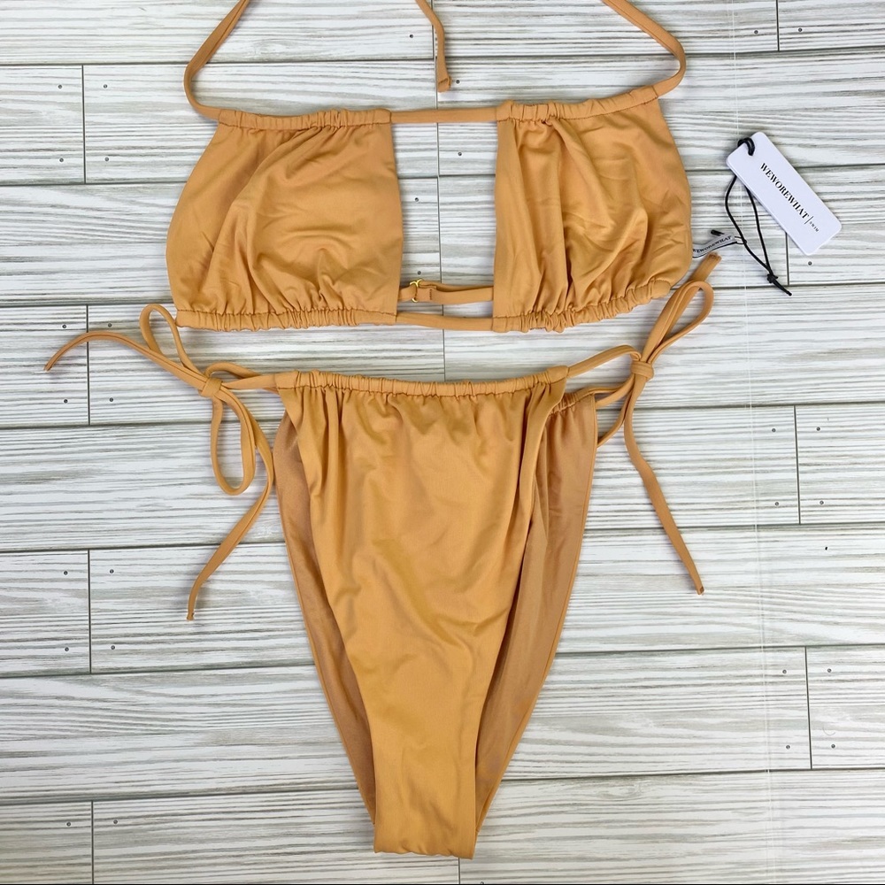 WeWoreWhat Gold Ruched String Bikini - Picture 3 of 7
